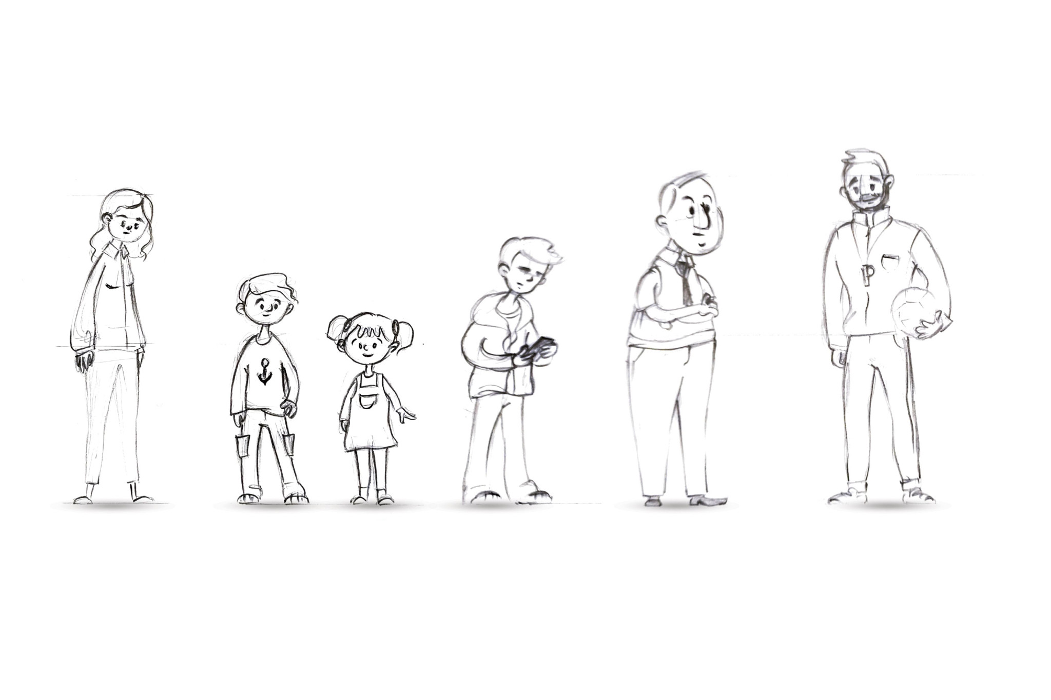 Drawing outline of a family and a teacher